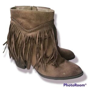 POP Salem Fringe Tan Booties sz 10